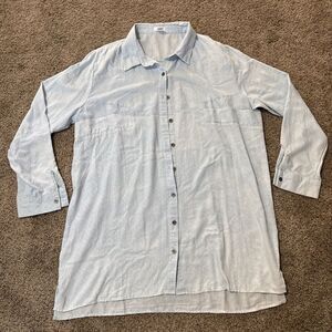 Lime Blue Lightweight Shirt Womens Large Chambray Long Sleeve Button‎ Down Tunic